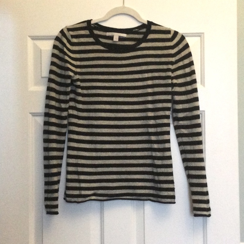 100% cashmere grey and black stripe sweater